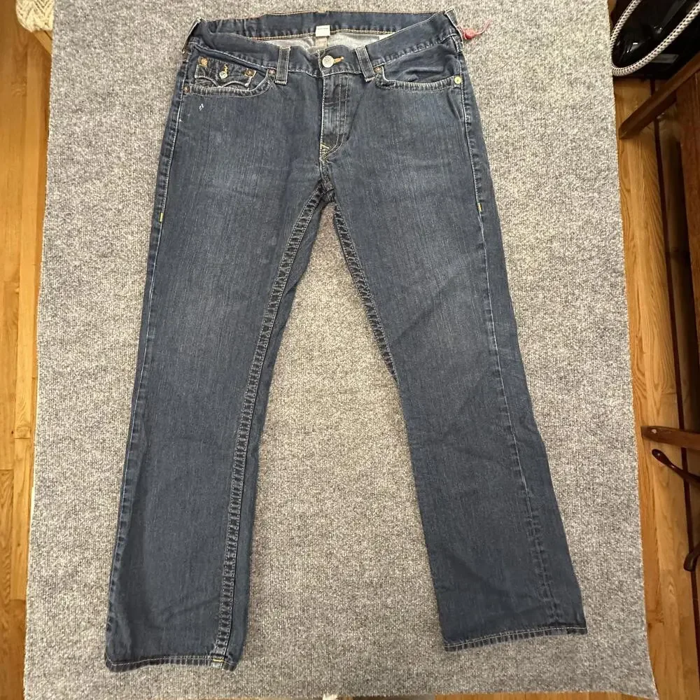 True‎ Religion Mens Straight Flap Jeans Size 36 Dark Wash Denim MNR859Y9